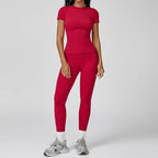 Hearuisavy Women 2 Piece Sport Pants Set Gym Sportswear Workout Short Sleeves Female Push Up Yoga Pants Running Fitness Clothing Luxlife Brands