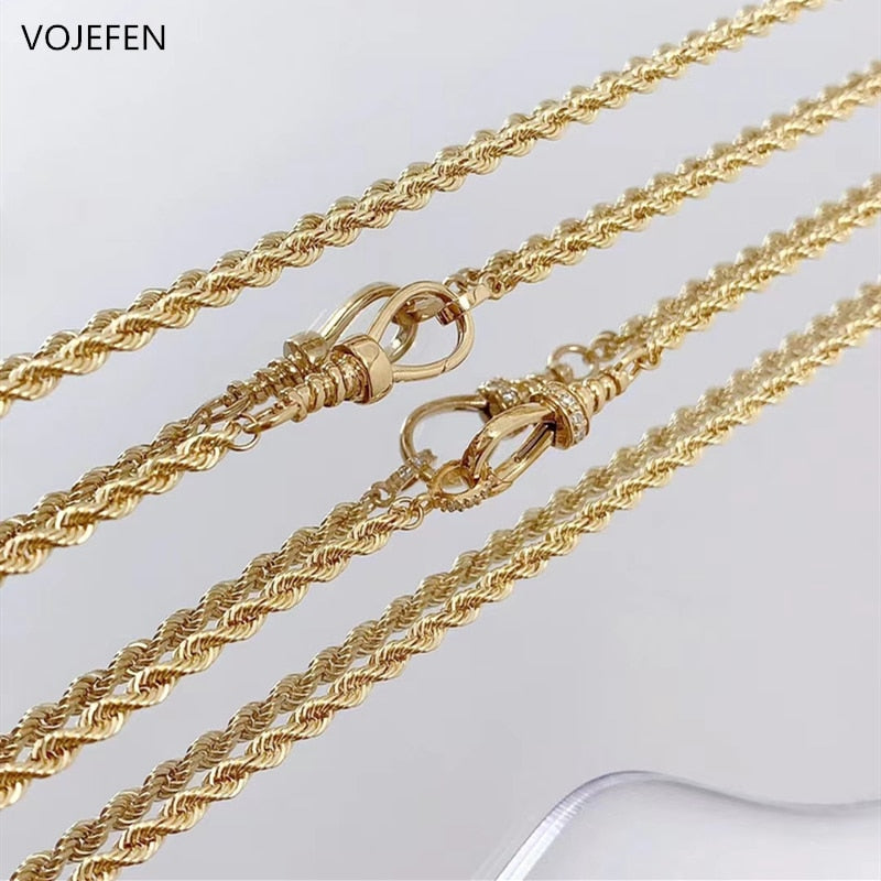 VOJEFEN 18 K Real Gold Necklace Jewelry Personalised Rope Chain With Mini Diamonds Button Luxury Goods Gifts Female New Jewel
