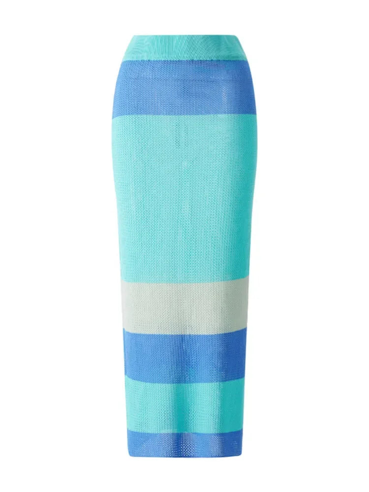 hirigin Fashion Knitted Summer Holiday Beach 2 Piece Sets Outfits for Women Elegant Top and Skirt Sexy Matching Sets Co-Ord Sets