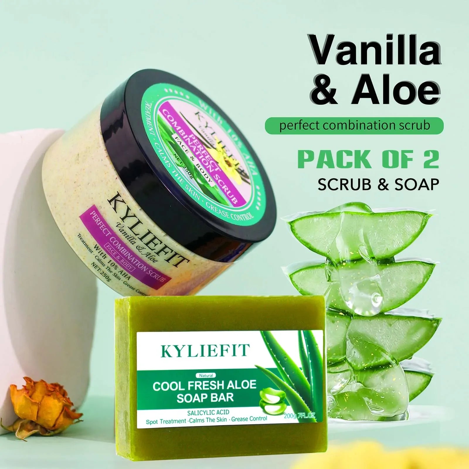 Natural Vanilla & Aloe Perfect Combination Scrub, With 10% AHA, Spots Treatment