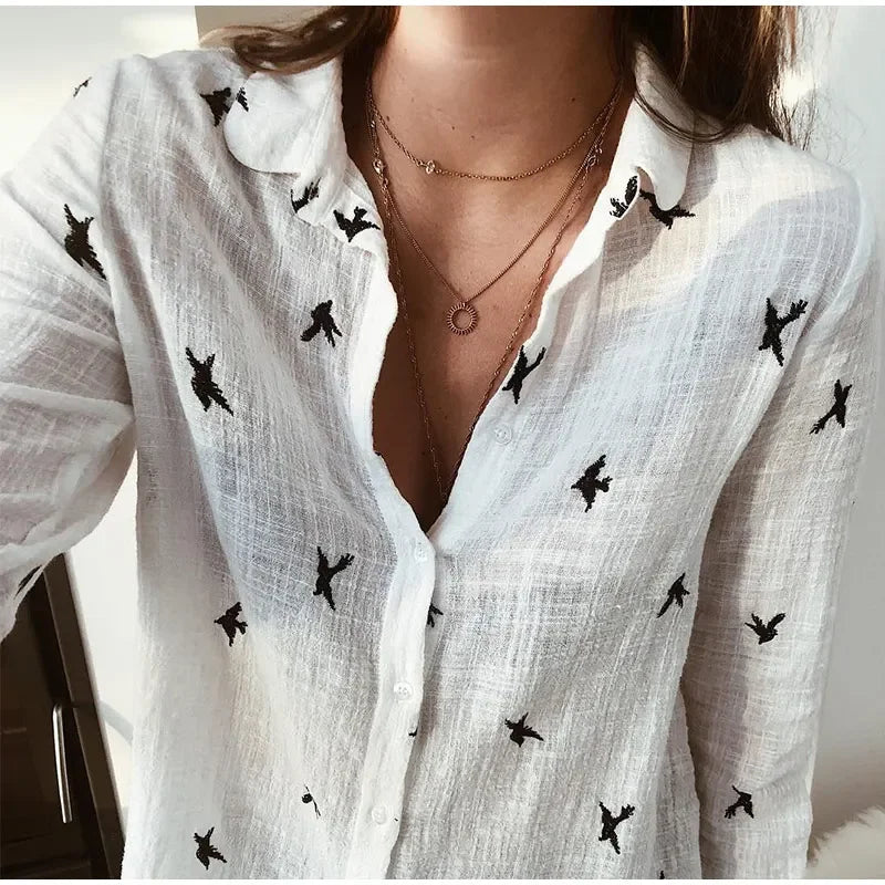 Fashion Women's Print Shirt Women's Long Sleeve Top Cotton Office 2024 Spring Summer Casual Loose Top Large 5XL Luxlife Brands