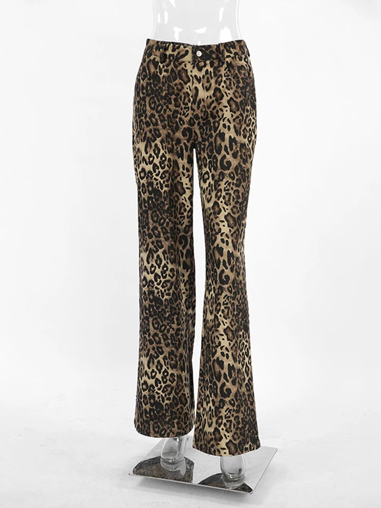 Aynaray Summer Winter 2024 Women Leopard Trousers Streetwear High Waist Straight Pants For Women