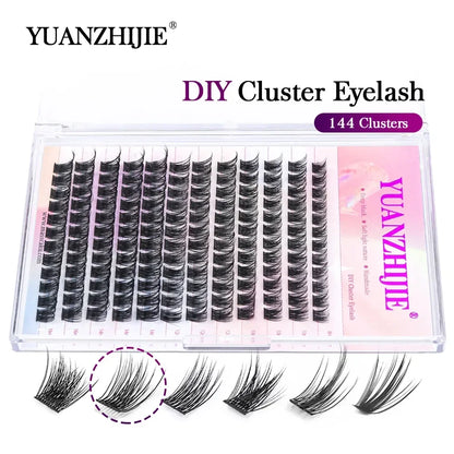 DIY 144 Cluster Lashes YUANZHIJIE free ship Segmented Beam Natural C/D Curl Individual Mink Eyelashes Makeup Supplies at home