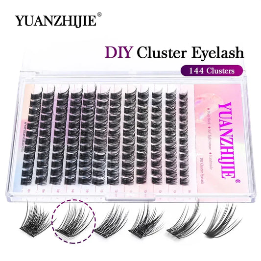 DIY 144 Cluster Lashes YUANZHIJIE free ship Segmented Beam Natural C/D Curl Individual Mink Eyelashes Makeup Supplies at home LUXLIFE BRANDS
