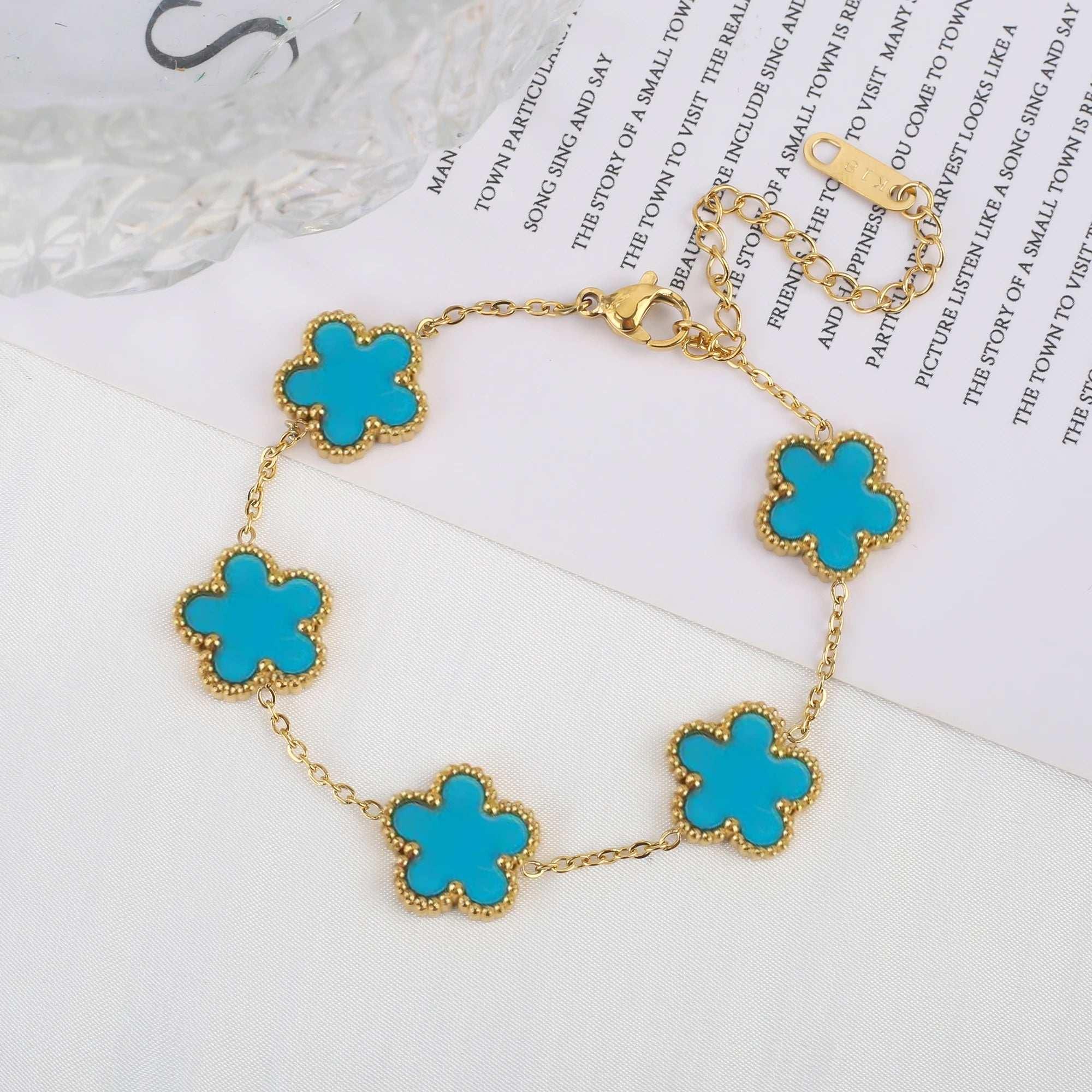 Hot Sale Stainless Steel Laser Five Leaf Flower Petal Adjustable Clover Bracelet Classic for Woman Girl Brand Jewelry Party Gift