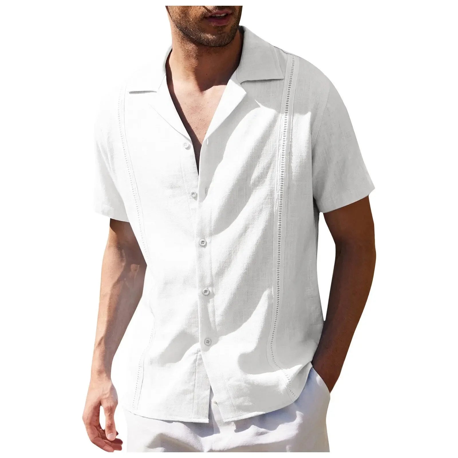 New Arrival Men's Cotton and Linen Short Sleeve T-shirt+Ankle Length Pant Set Solid Shirt+Trousers Home Suits Male Size M-3XL
