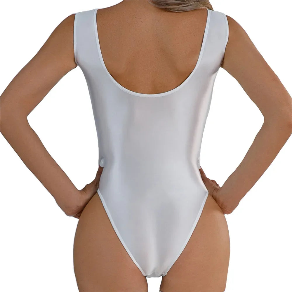 Summer Sleeveless High Cut Sexy Bodysuit Women Sexy Backless One-piece Rompers Female Tank Tops Bodysuit Stretch Bikini Swimwear