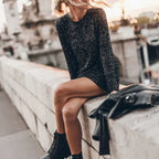 2023 Women Glitter Party Cocktail Party Dress Fashion Long Sleeve Backless Dress Temperament Elegant Sexy Sequined Evening Dress Luxlife Brands
