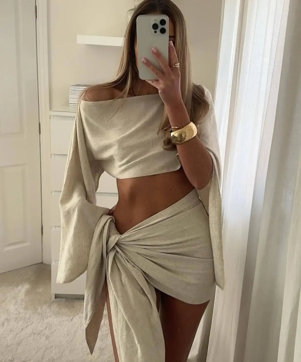 Yellow Beach Skirt Sets Women Fashion Off The Shoulder Crop Top and Mini Skirt Outfits Summer Sexy Bandage Holiday Two Piece Set