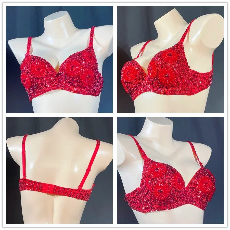 The Stardust Prism Sirena – Deluxe Beaded & Sequined Push-Up Belly Dance Bra Top