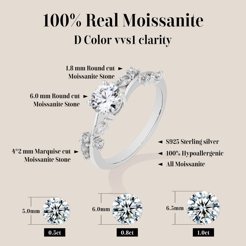 LUX FINE JEWELRY | Moissanite Round Cut 0.8ct D Color VVS1 925 SS Engagement Ring Luxlife Brands