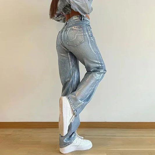 Washed Print High Waisted Jeans Women Fashion Basic Baggy Long Pant for Women's Street Cargo Slouchy Denim Pants Woman LUXLIFE BRANDS