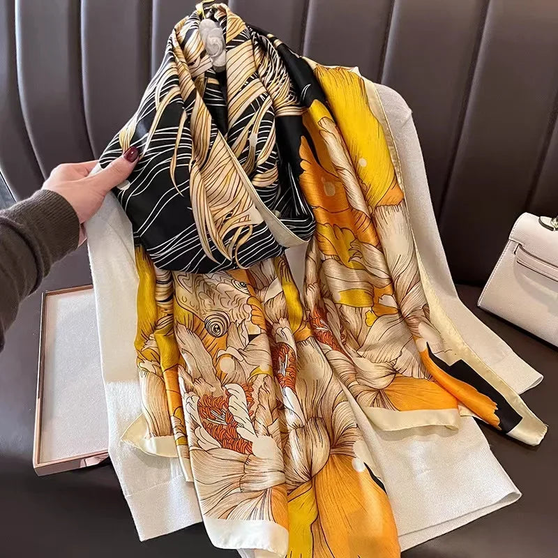 180*90cm Luxury Brand Spring Summer Autumn Women Clothing New Fashion Color matching printed silk scarf lady popular turba