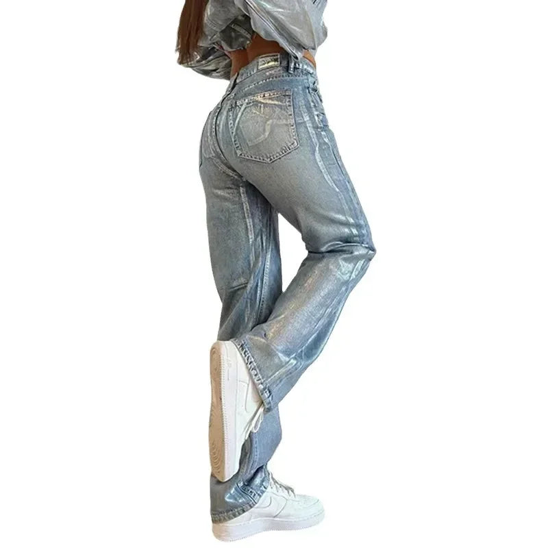 Washed Print High Waisted Jeans Women Fashion Basic Baggy Long Pant for Women's Street Cargo Slouchy Denim Pants Woman LUXLIFE BRANDS