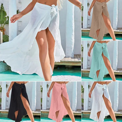 Chiffon Sarongs Beach Scarf Cover Ups for Women Green Swimsuit Coverup on The Sea White Wrap Skirt Bikini Cover-ups Outfits