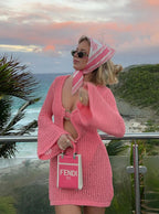 2025 Sexy See-through Solid Knit V-neck Hollow Out Beach Mini Dress Summer Women Holiday Beachwear Swimsuit Cover Up Tunic A2862 Luxlife Brands