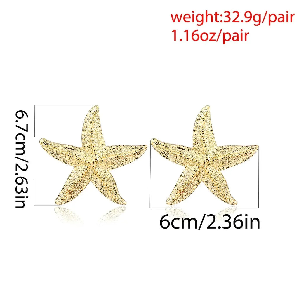 Exaggerated Boho Large Metal Starfish Stud Earrings for Women Ladies Trendy Summer Gold Color Earrings 2023 Fashion Jewelry New