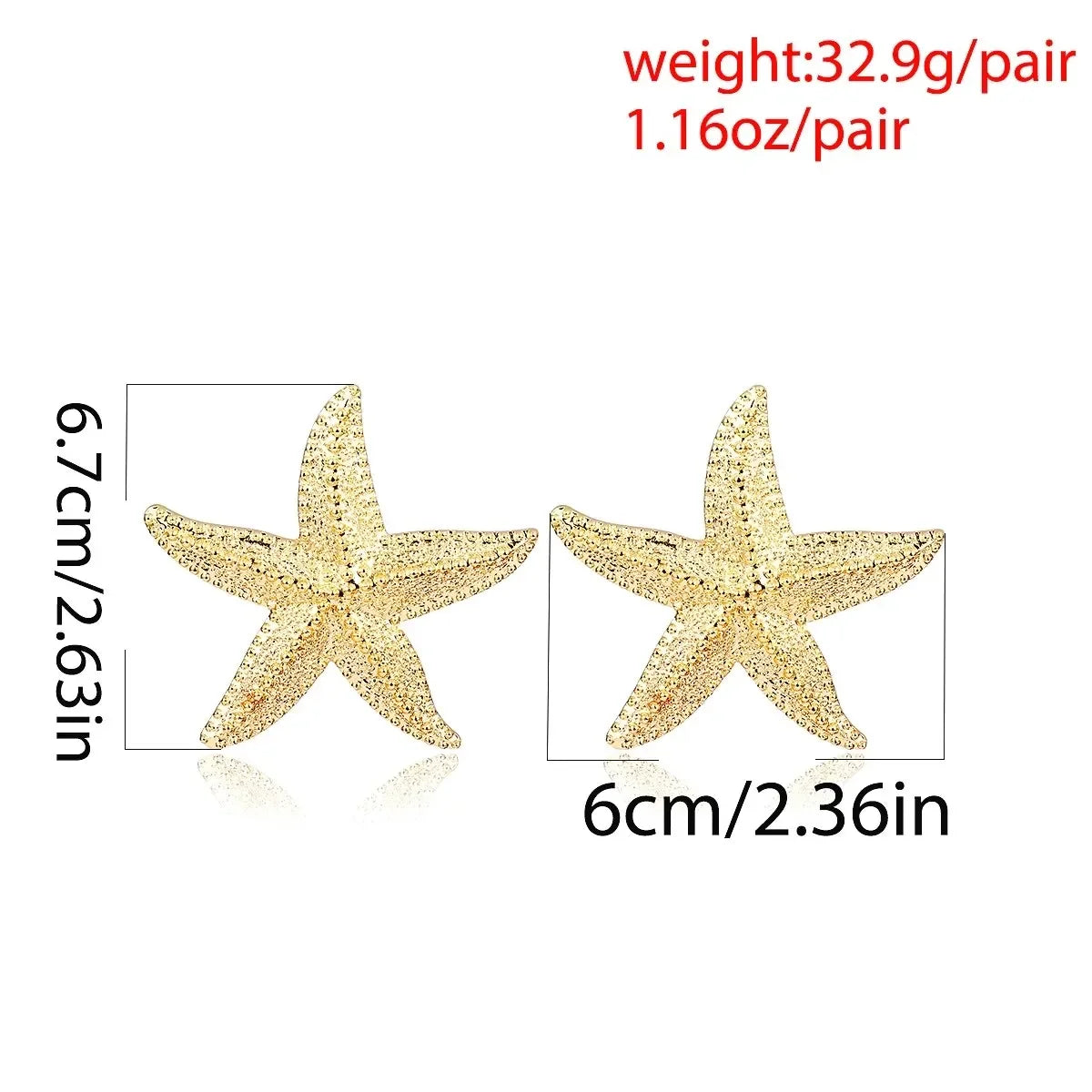 Exaggerated Boho Large Metal Starfish Stud Earrings for Women Ladies Trendy Summer Gold Color Earrings 2023 Fashion Jewelry New
