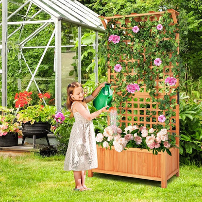 Planter with Trellis Set of 2,  Wood Planter Box with Lattice Trellis & Hanging Roof, Removable Base