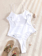 Miyouj Solid Color Swimwear Women's Swimsuit Bandage One Piece Suit High Waist Beachwear High Cut Bathsuit Hollow Out Swimsuits Luxlife Brands