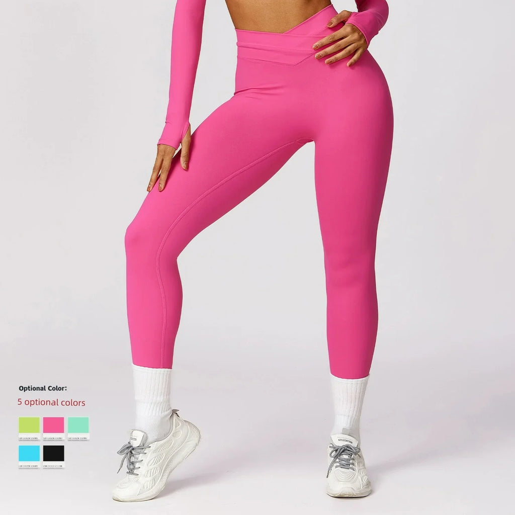 2024 Fashion Quick-Dry Hip Raise Skinny Yoga Pants Cross High Waist Fitness Pants Outwear Brushed Running Exercise Pants LUXLIFE BRANDS