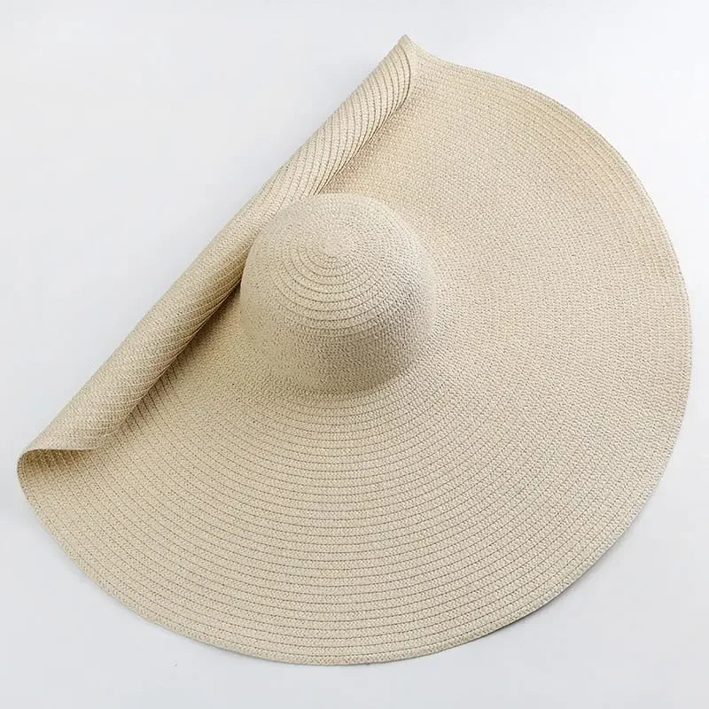 70cm Oversized Wide Brim Sun Hat Travel Large UV Protection Beach Straw Hats Women's Summer Floppy Foldable Chapeaux Wholesale