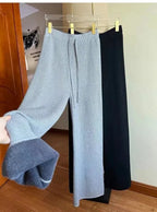2023 Slim Simple Knit Wide-leg Pants Women's Autumn and Winter High-waisted Moped Pants Thick Casual Pants Straight Luxlife Brands