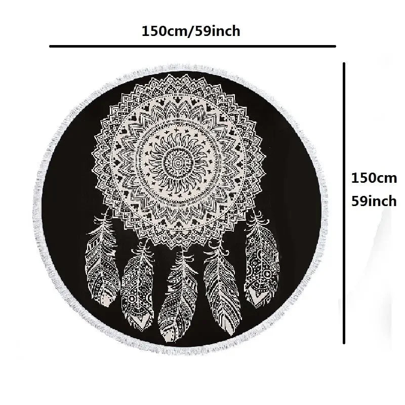 Microfiber Mandala Round Beach Towel Throw Blanket Soft Absorbent Quick Dry Multi-Purpose Picnic Yoga Meditation Mat Roundie