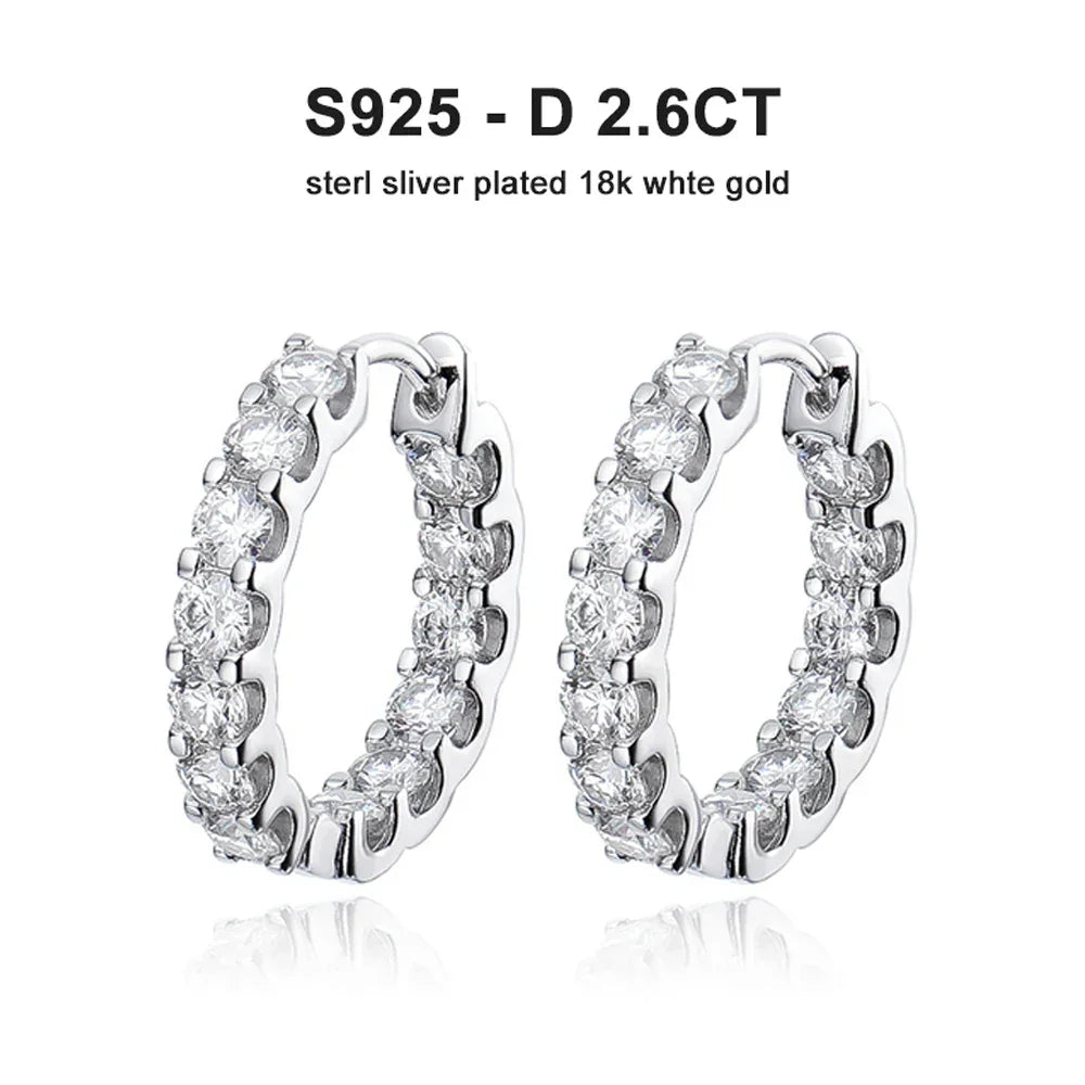 KNOBSPIN 2.6ct D Color Moissanite Earring 925 Sterling Sliver Plated White Gold Hoop Earring for Women Wedding Party Jewelry Luxlife Brands