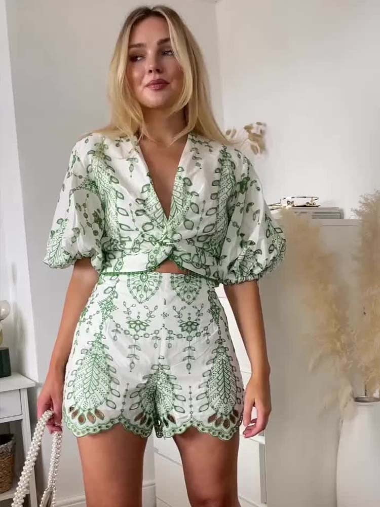 TRAF Woman 2 Pieces Shorts Sets 2023 New Fashion Embroidery Short Blouse Summer Women Suit Shorts Two Piece Set Womens Outfits