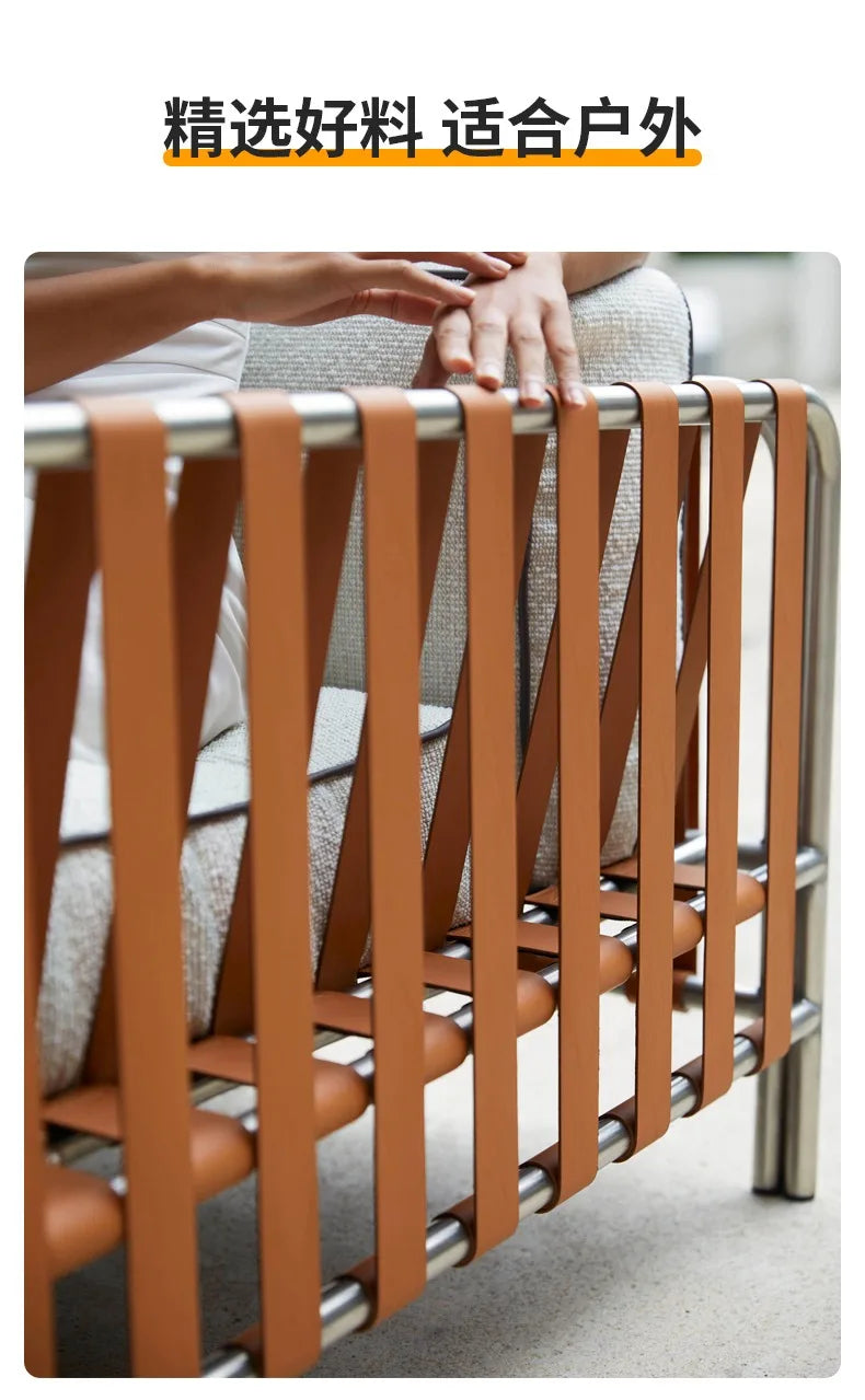 Outdoor stainless steel sofa rattan courtyard villa rain and sun coffee table combination