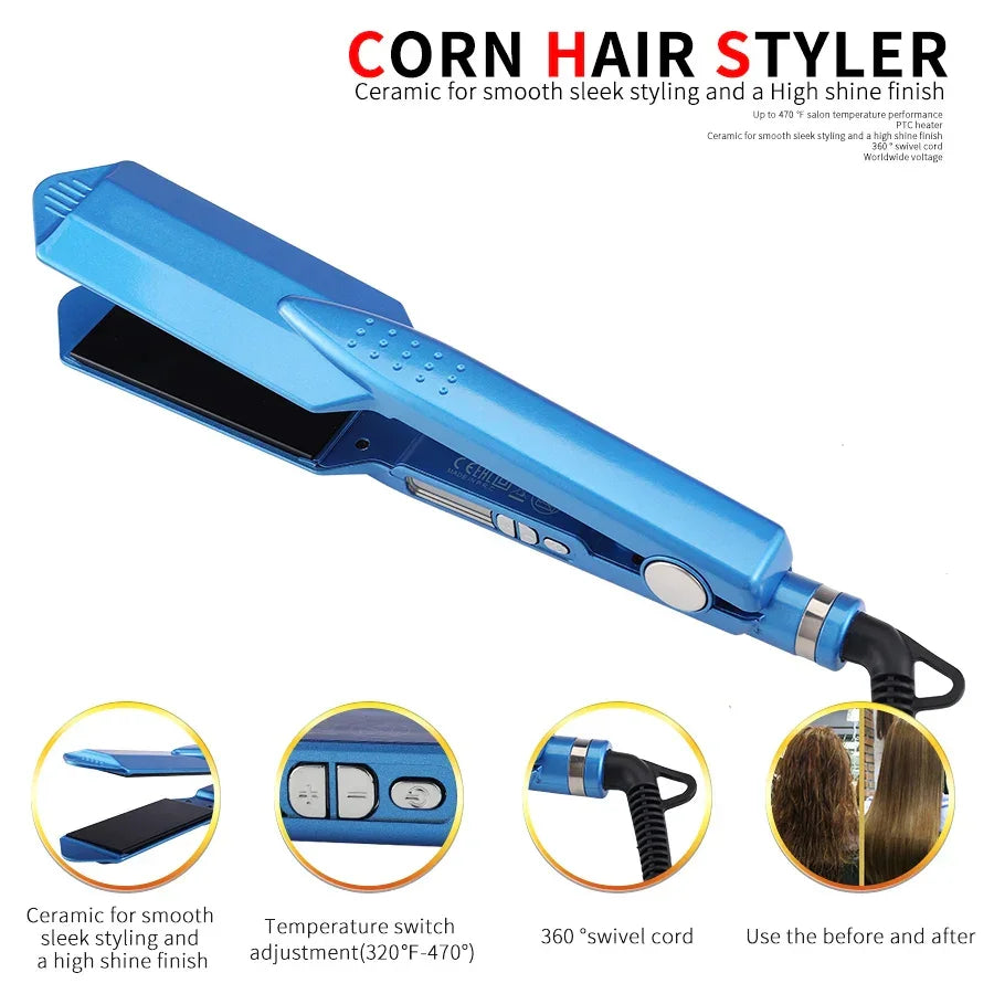 Professional Titanium Flat Iron 470°F Fast Heat up Dual Voltage Flat Iron
