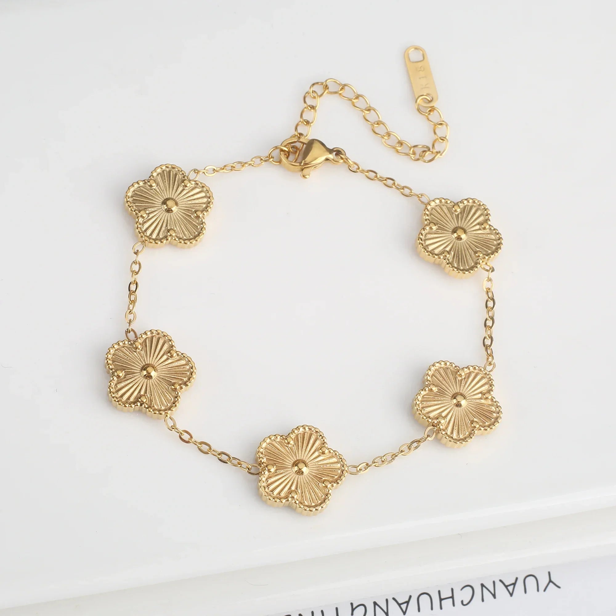 Classic Stainless Steel Hot Selling Golden Clover Adjustable Bracelet Luxury Five Leaf Flower Bracelet Jewelry For Women Gift Luxlife Brands