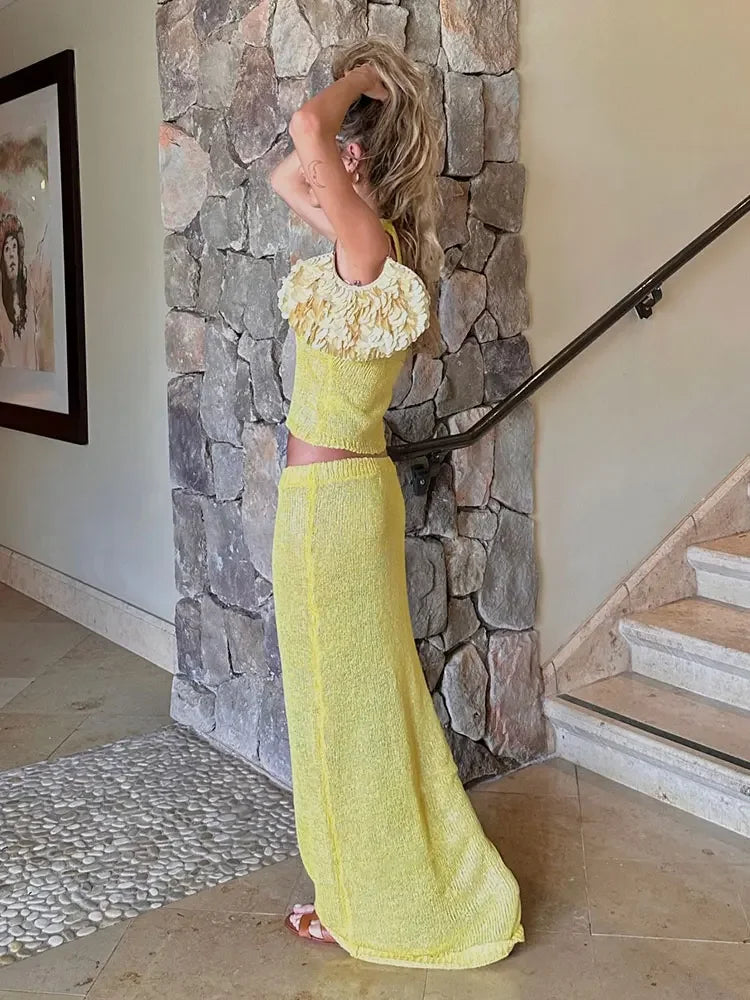 Women Sexy Knit See-through Shiny Top Half Long Skirt Set 2025 Summer Beachwear Swimsuit Cover Up 2 Piece Party Club Outfit K68 Luxlife Brands