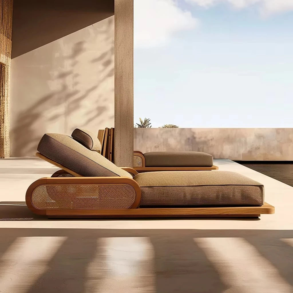 Best-selling Outdoor Teak Wood Sunbed Customized New Lounger Luxury Outdoor Chaise Lounge