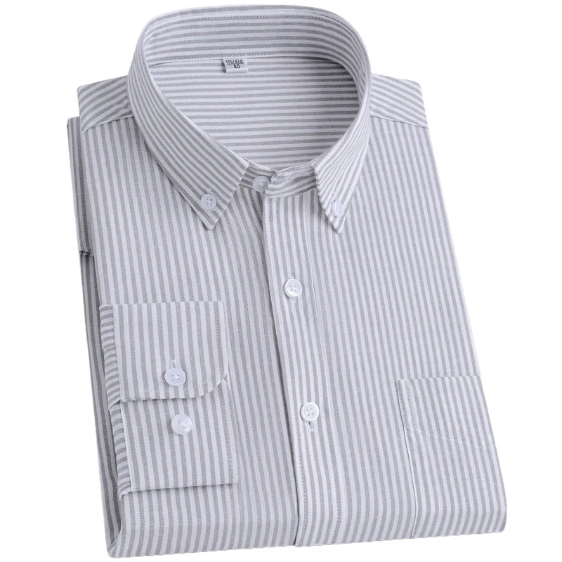 Cotton Blend Long Sleeve Striped Oxford Shirt