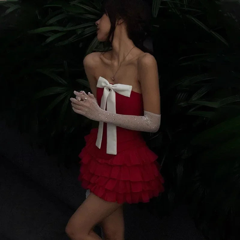 LUX IN LOVE Red Strapless Top & Skirt Set