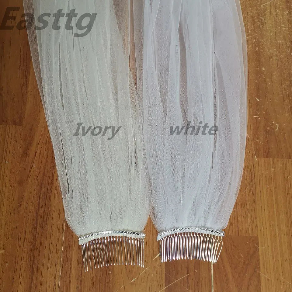 White Ivory 4 Meters Long Full Edge Lace Wedding Veil One Layer Tulle Bridal Veil with Comb Wedding Accessories Veu Velo Noiva LUXLIFE BRANDS