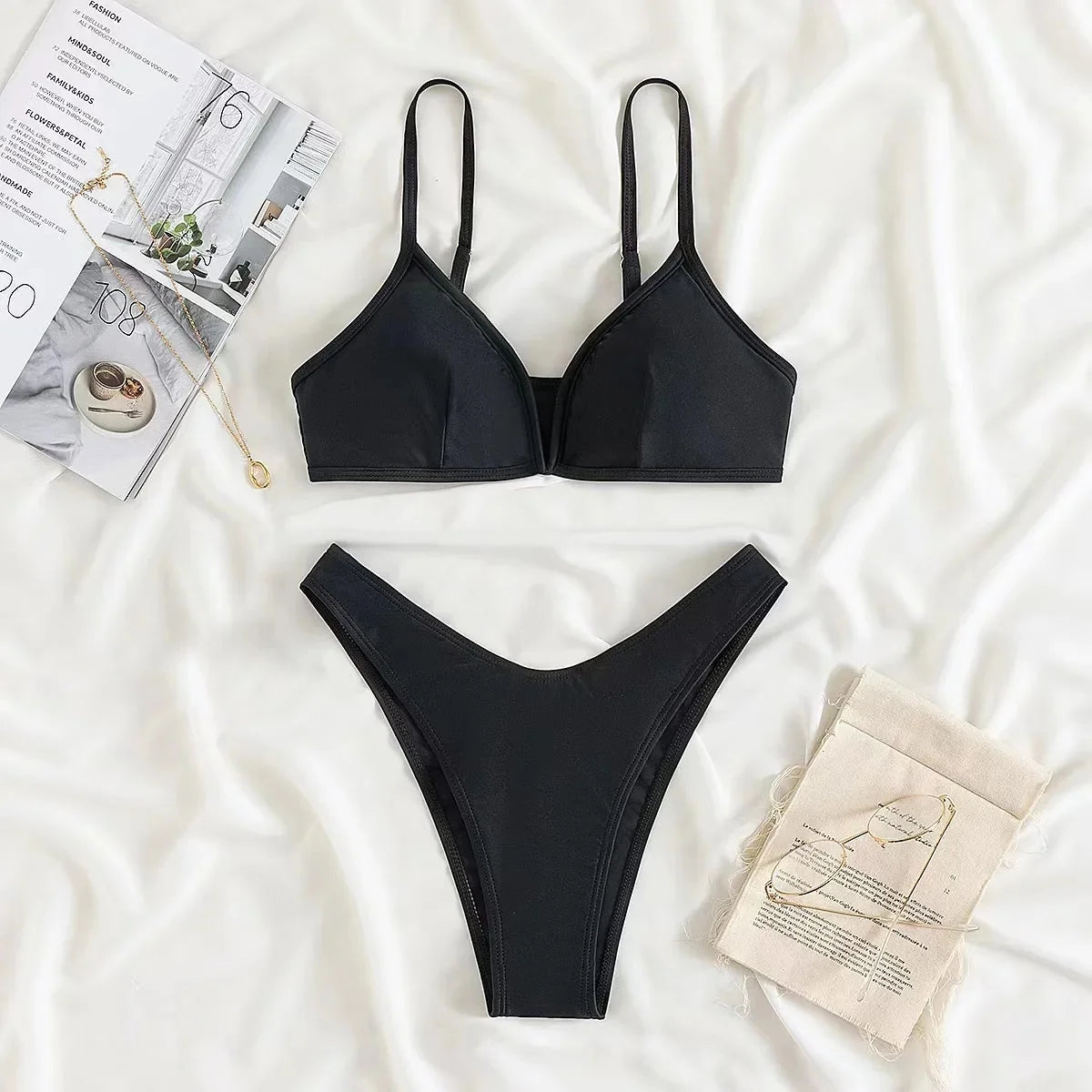 Hot Sale Of The Season New Pure Color Sexy Quick Dry Tight Bikini Swimwear for Holiday Hot Girl Cross-Border Bikini Set Women's Luxlife Brands