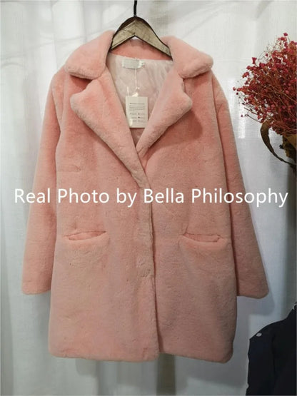 Bella Philosophy Women Mink Faux Fur Coat Solid Female Turn Down Collar Winter Warm Fake Fur Lady Coat Casual Jacket LUXLIFE BRANDS