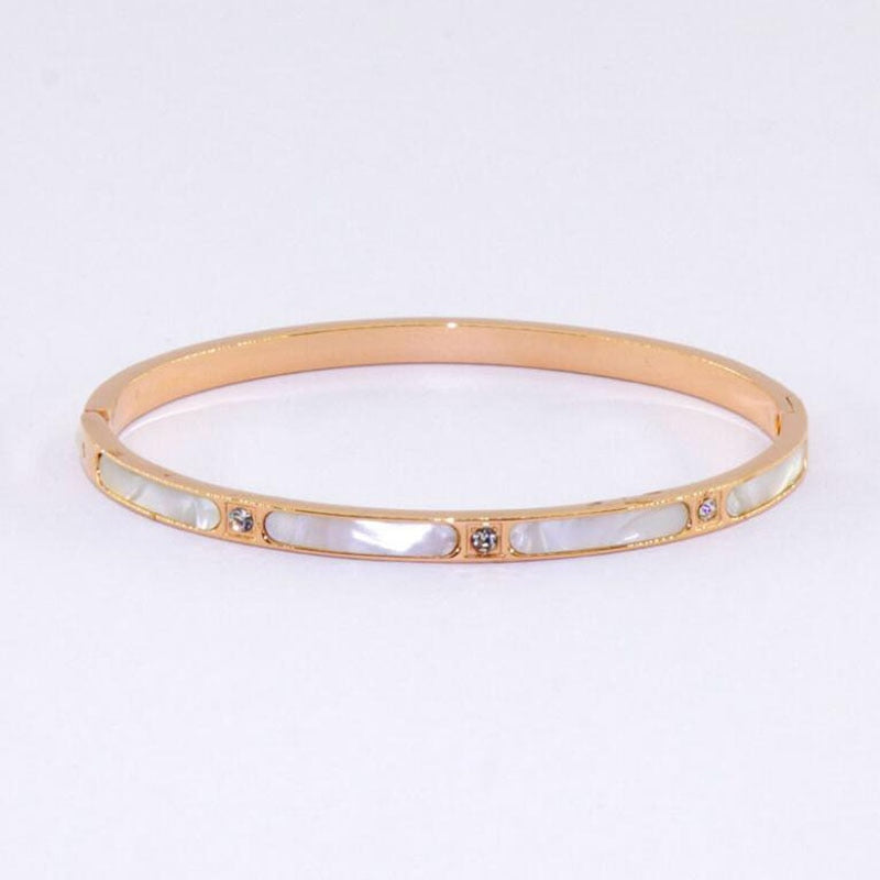 Luxury Natural Shell With Zircon Bangle Bracelets Stainless Steel for Woman's Jewelry Rose Gold Color Wristband Bangles Gift