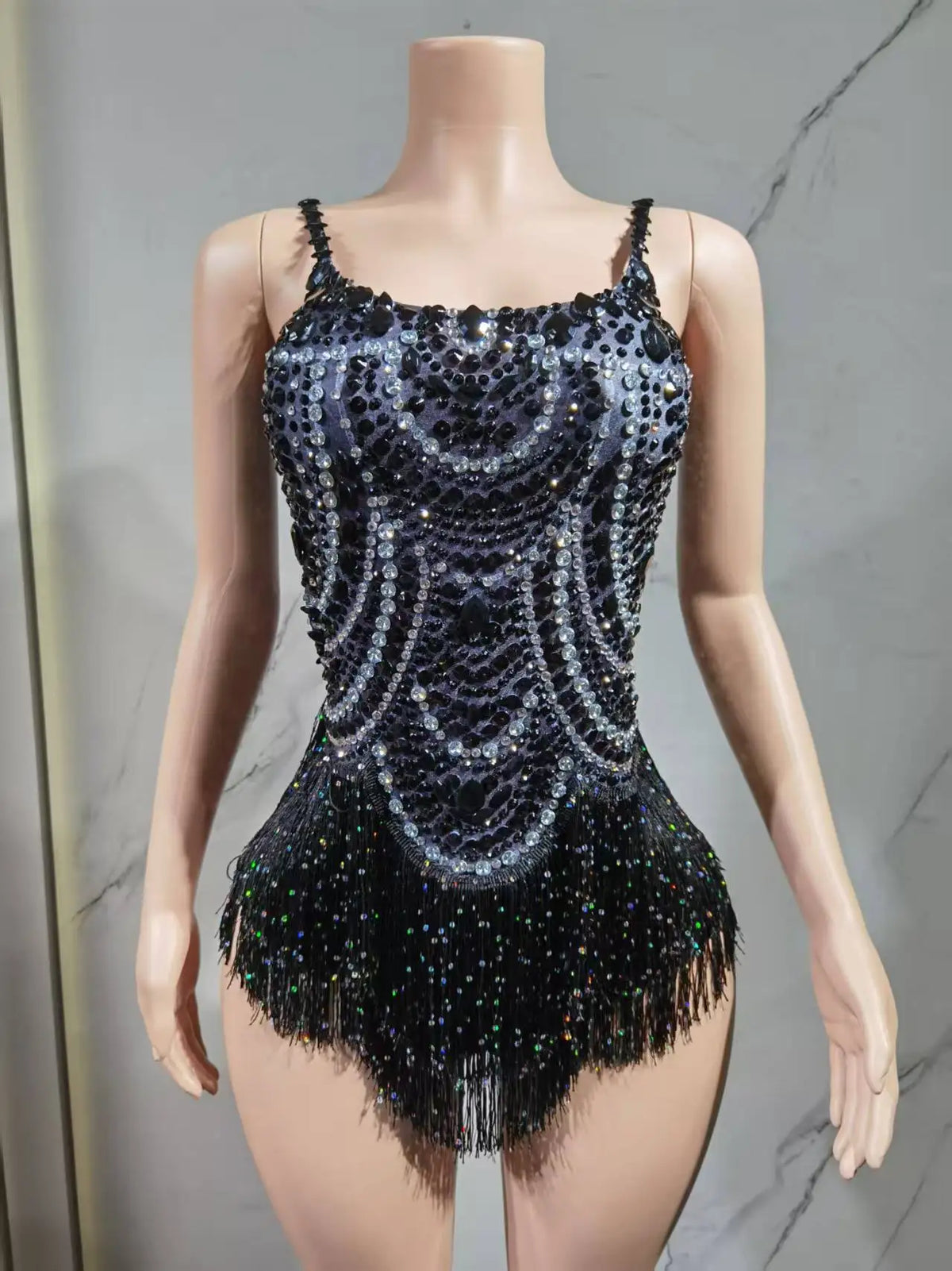 The Stardust Festival Fringe Bodysuit – Luxury Rhinestone Tassel Showgirl Costume