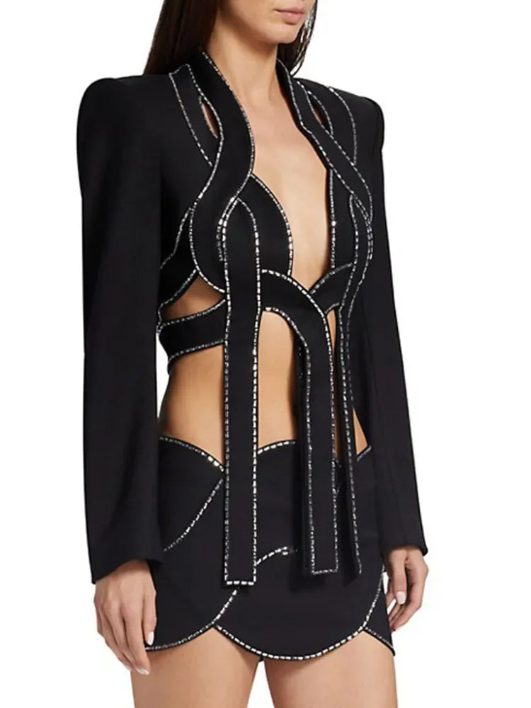 Luxury Diamond Long Sleeve Outfit Party Set LUXLIFE BRANDS