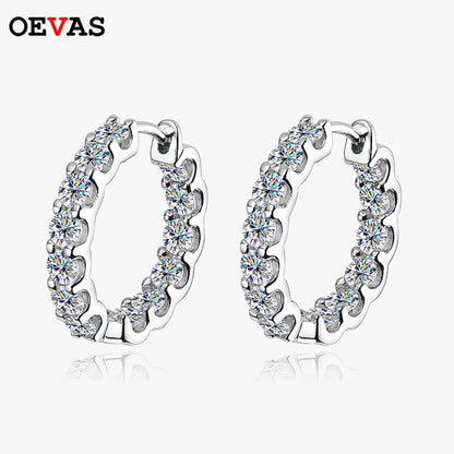 OEVAS 100% 925 Sterling Silver Real 2.6ct Moissanite Earring Hoops For Women Sparkling Wedding Party Luxury Fine Jewelry Gift