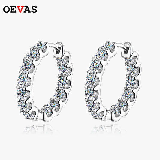 OEVAS 100% 925 Sterling Silver Real 2.6ct Moissanite Earring Hoops For Women Sparkling Wedding Party Luxury Fine Jewelry Gift