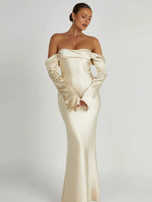 Elegant Satin Flare Sleeve Maxi Dress LUXLIFE BRANDS