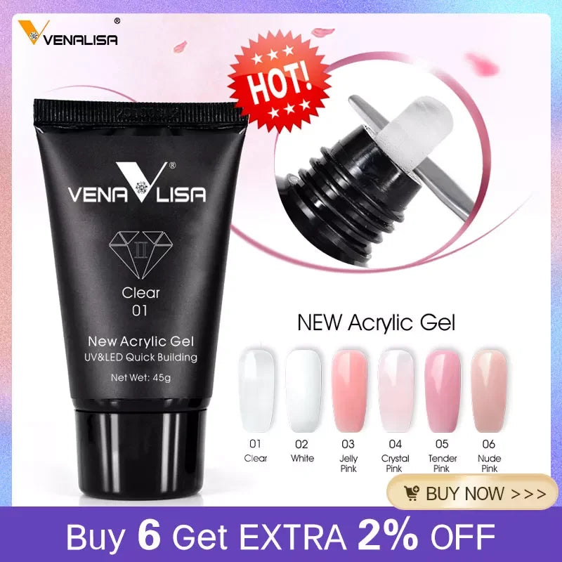 Venalisa Poly Nail Gel Nail Art French Nail Constraction Jelly Builder Extension Gel Acrylic Slip Solutions Clearnser Remover LUXLIFE BRANDS