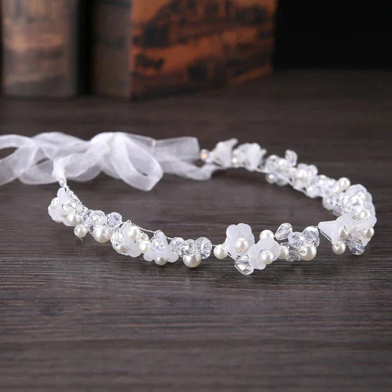 New Fashion Crystal Hair Band Headbands for Women Girls Handmade Wedding Hair Accessories White Pearl Flower Tiaras Crowns LUXLIFE BRANDS
