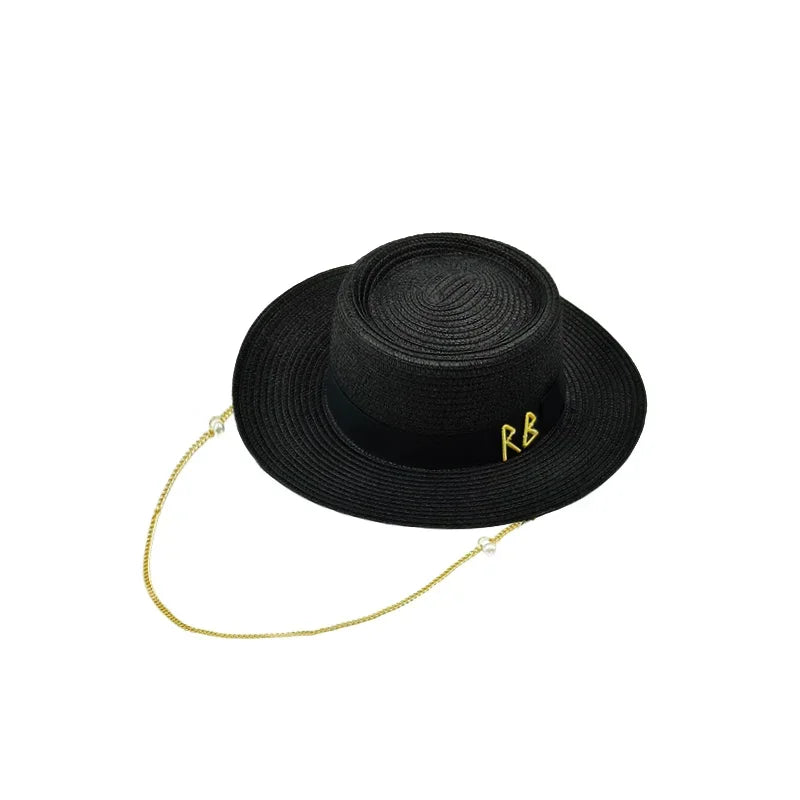 Designer French Elegant Women's Summer RB Letter Straw Hat Wide Brim Breathable Sun Protect Fashionable Beach Vacation Sun Hat