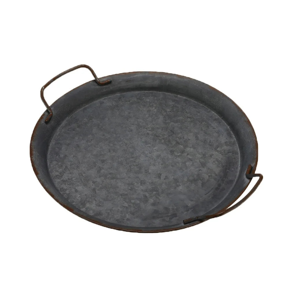 Metal Iron Tray round Jewelry Organiser Candle Plate Tray Home Decoration Garden Restaurant Serving Tray with Handles